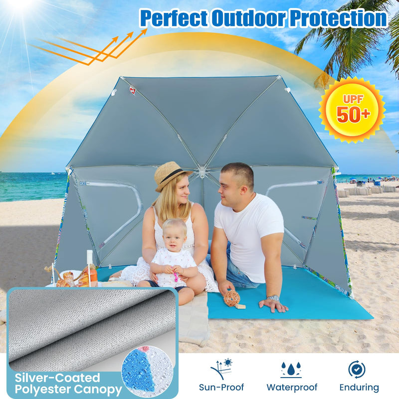 Load image into Gallery viewer, Goplus Convertible Beach Tent for 2-4 People, 2-in-1 Sun Umbrella with Roll-Up Windows, Dual Side Flaps
