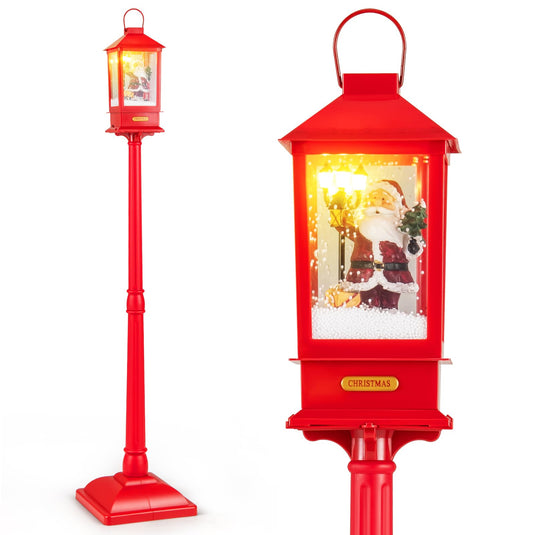 Goplus 61 Inch Christmas Street Lamp, Festive Musical Lamp Post w/Detachable Snow Globe Lantern