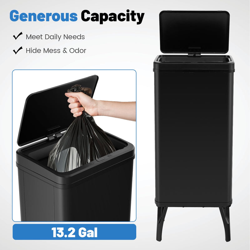 Load image into Gallery viewer, Goplus Stainless Steel Trash Can 13 Gallon, Automatic Motion Sensor Garbage Can with Stay-on Lid and Soft Closure
