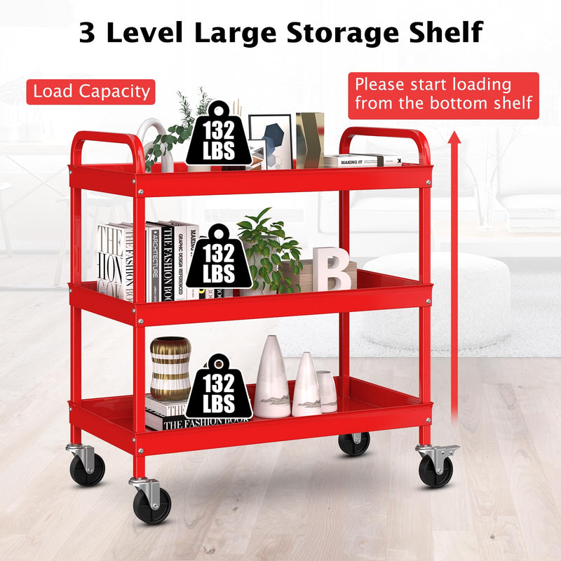 Load image into Gallery viewer, Goplus Service Cart, Heavy Duty 3-Tier Utility Cart with Flat Handle
