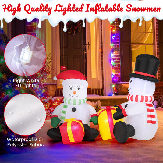 Goplus 5FT Christmas Inflatables, LED Lighted Xmas Double Inflatable Snowmen Holding Gift Boxes