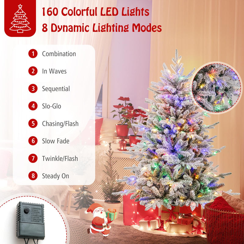 Load image into Gallery viewer, Goplus 4.5ft Pre-Lit Snow Flocked Christmas Tree, Artificial Hinged Full Xmas Tree with 160 Multicolored LED Lights
