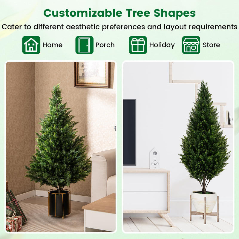 Load image into Gallery viewer, Goplus 4 FT Artificial Cedar Topiary Trees for Outdoors, Set of 2 Potted Fake Cypress Trees
