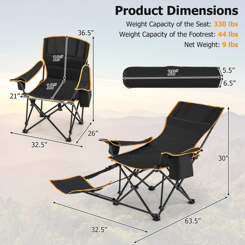 Load image into Gallery viewer, Goplus Reclining Camping Chair with Removable Footrest, 2-in-1 Folding Lounge Chair w/Adjustable Backrest Storage Bag &amp; Cup Holder
