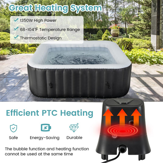 Goplus Inflatable Hot Tub, Blowup Pool Hottub wHeater Pump, Filter Cartridges, Insulated Cover, Ground Cloth, Portable Outdoor Water SPA
