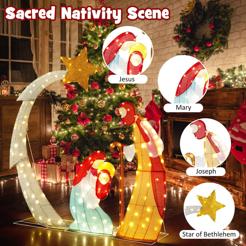 Load image into Gallery viewer, Goplus 5 FT Christmas Nativity Set, Pre-Lit Nativity Scene w/ 140 Warm White LED Lights
