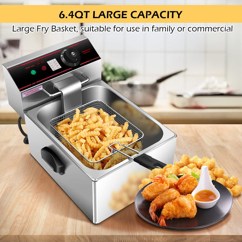 Load image into Gallery viewer, Goplus 1700W Commercial Deep Fryer, 6.4QT Stainless Steel Electric Deep Fryer with Removable Basket
