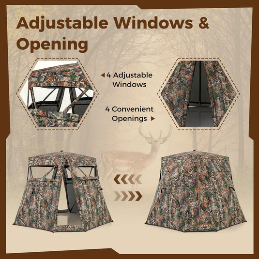 Goplus Camouflage Hunting Blind, One-Way See-Through Hunting Tent w/360° Viewing Range