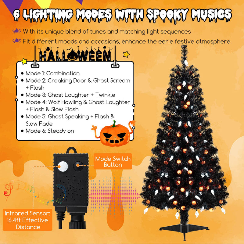 Load image into Gallery viewer, Goplus 4.5 FT Pre-Lit Halloween Tree with 6 Lighting Modes with Spooky Music Sync
