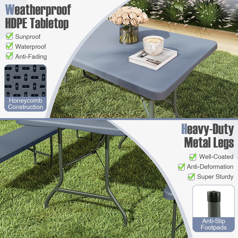 Load image into Gallery viewer, Goplus 6 FT 3-Piece Portable Picnic Table Bench Set, HDPE Plastic Folding Picnic Tables with Benches
