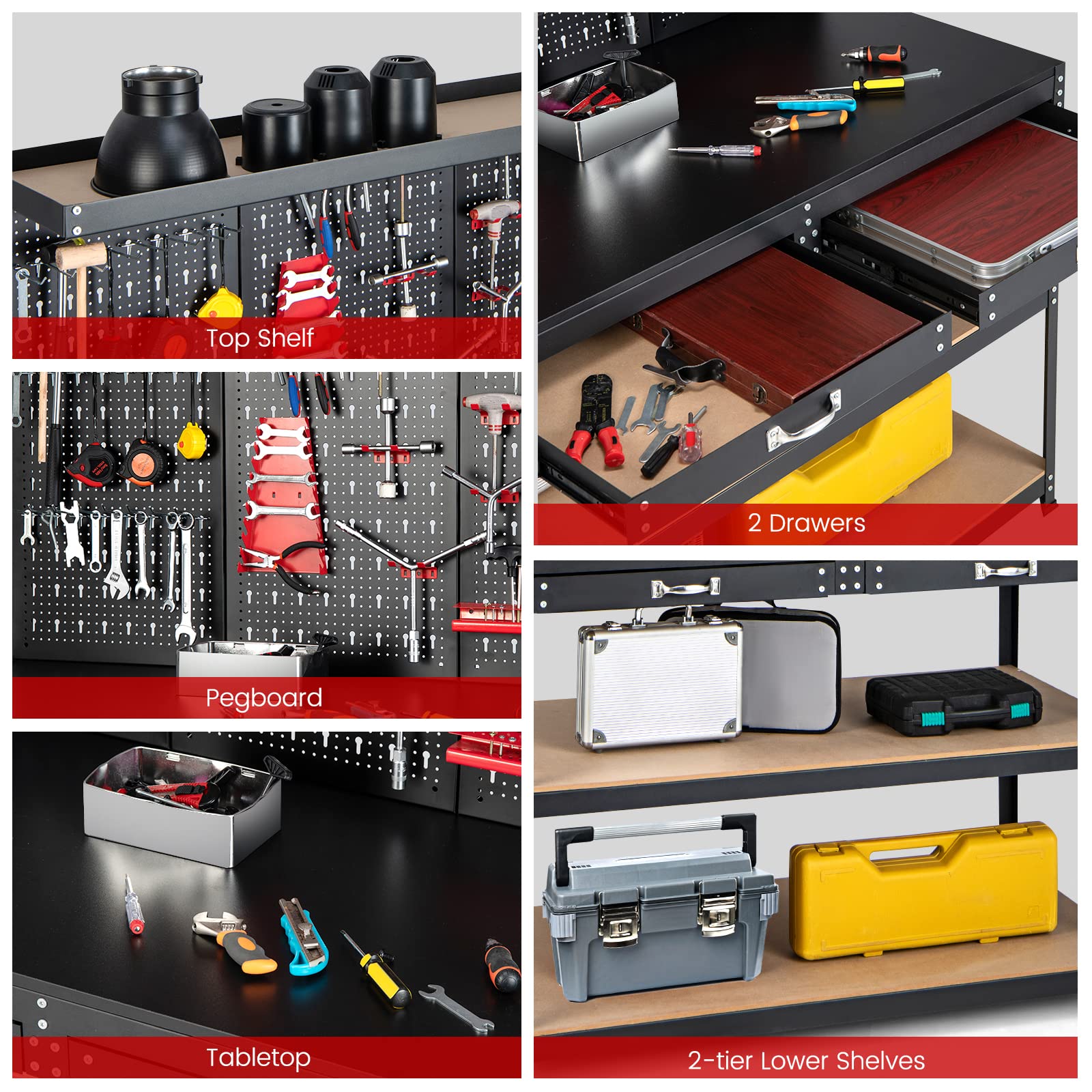 Goplus Work Bench with Pegboard