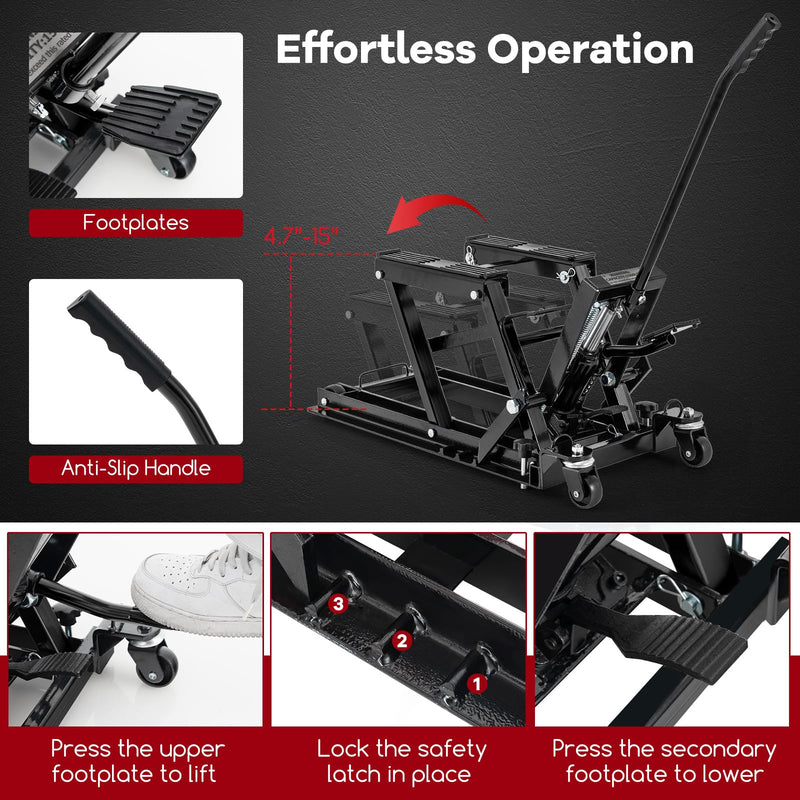 Load image into Gallery viewer, Goplus 1500 LBS Motorcycle Lift Jack, Hydraulic Motorcycle Hoist w/Footplates &amp; Long Handle
