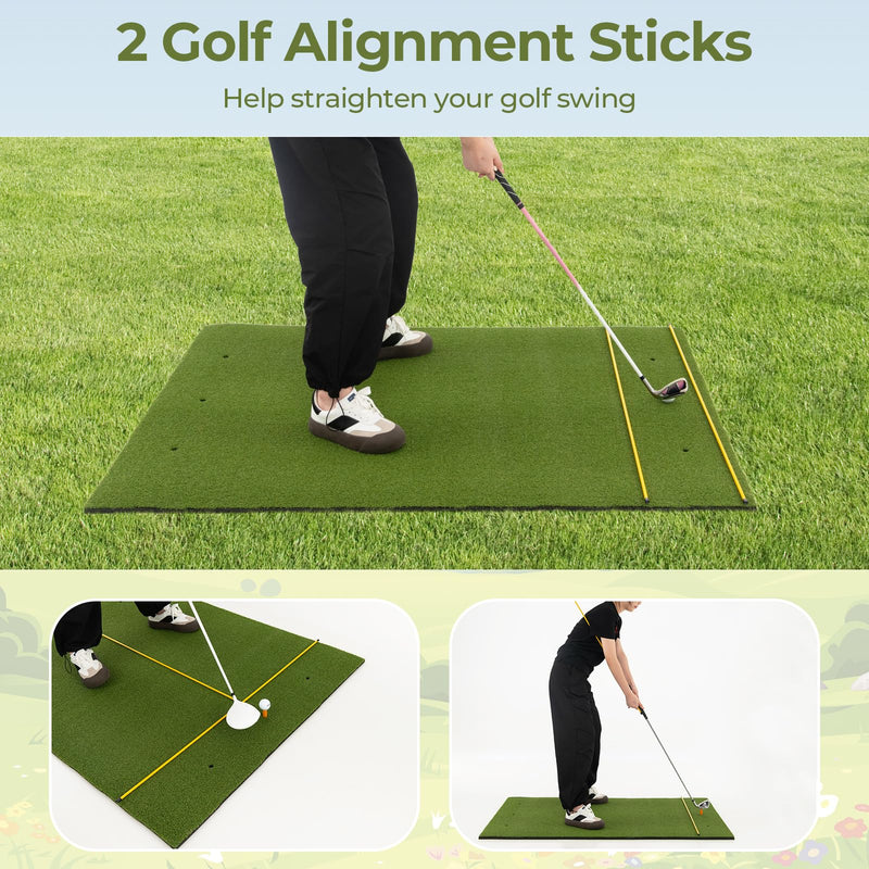 Load image into Gallery viewer, Goplus Golf Mat, 5x3ft/5x4ft Golf Hitting Mat 20/25/27/32mm Thick w/2 Alignment Sticks &amp; 2 Golf Tees
