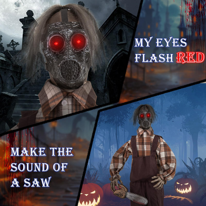 Load image into Gallery viewer, Goplus Halloween Animatronic Chainsaw Man, Halloween Prop with Gas Mask, Chainsaws, Red Light Up Eyes
