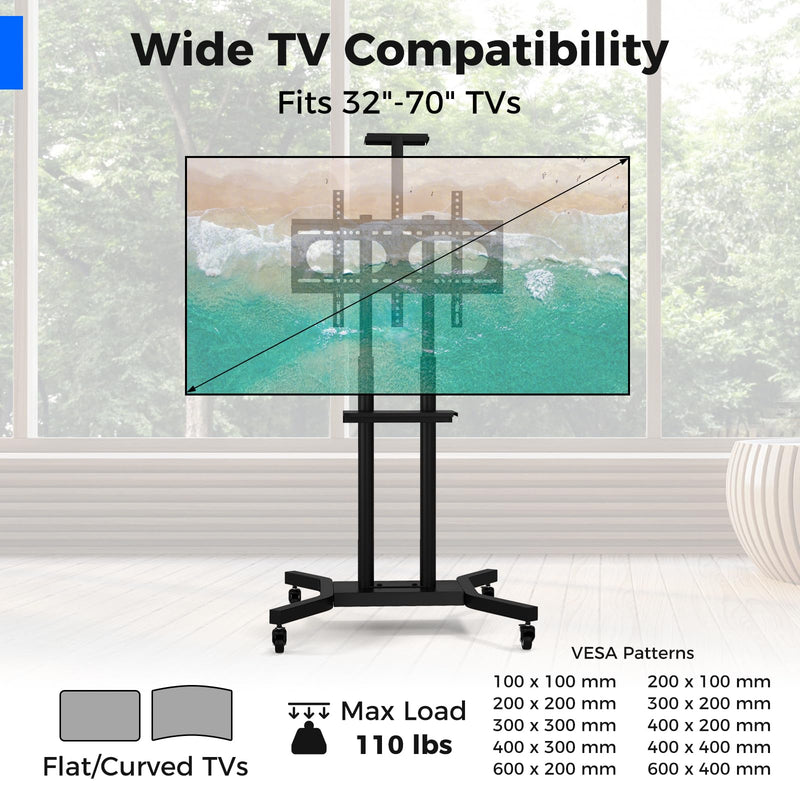 Load image into Gallery viewer, Goplus Rolling TV Stand for 32-70 Inch Flat/Curved TVs up to 110 lbs, Max VESA 600 X 400 mm
