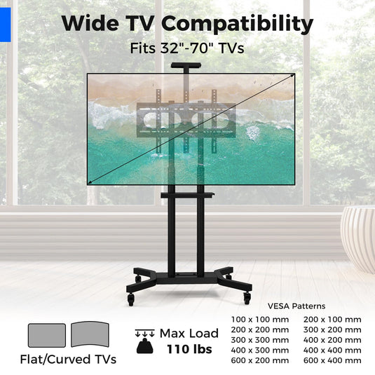 Goplus Rolling TV Stand for 32-70 Inch Flat/Curved TVs up to 110 lbs, Max VESA 600 X 400 mm