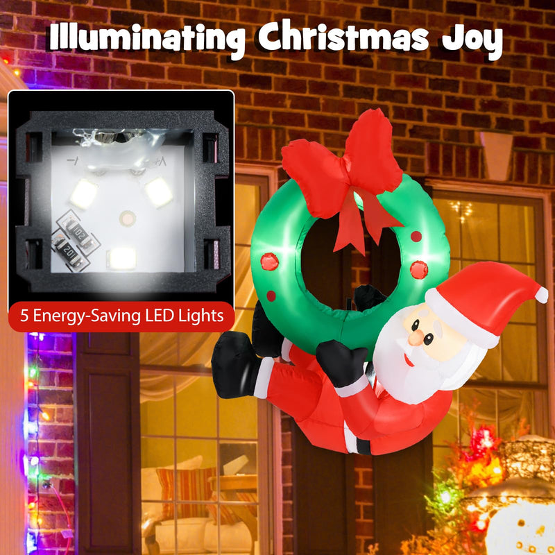 Load image into Gallery viewer, Goplus Christmas Inflatables, 4FT Blow up Santa Claus w/LED Lights &amp; Christmas Wreath
