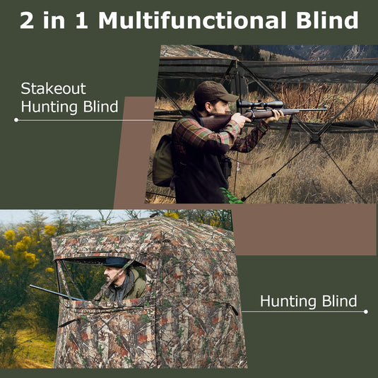 Goplus 360 Degree See-Through Hunting Blind w/Full-Open Door, Carrying Bag, 2-3 Person Ground Blind for Deer Turkey Hunting