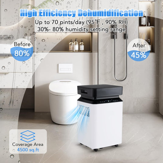 70 Pints Dehumidifier with Pump, 4,500 Sq.Ft Dehumidifier with Drain Hose