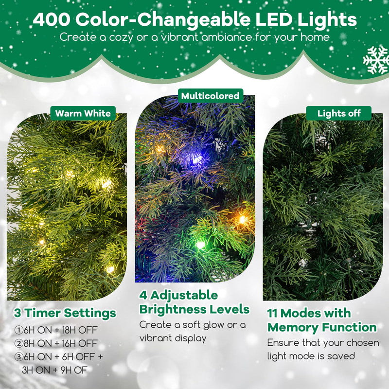 Load image into Gallery viewer, Goplus 7.5ft Pre-Lit Artificial Christmas Tree with 400 Multicolored &amp; Warm White LED Lights, 11 Modes, Remote Control, 1019 PVC &amp; PE Tips
