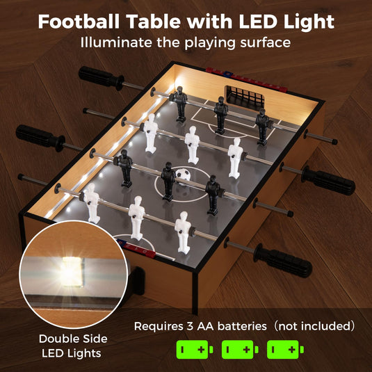 Goplus Foosball Table, 20 Inch Mini Soccer Game Table with LED Lights, 2 Footballs, Non-Slip Handle