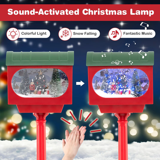 Goplus 59 Inch Musical Christmas Street Lamp, Festive Lamp Post w/Sound-Activated Snow Globe Lantern