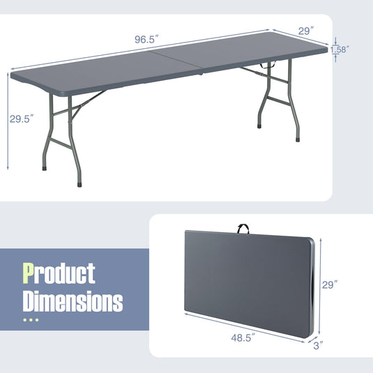 Goplus 8ft Plastic Folding Table, 350 LBS Outdoor Heavy Duty Folding Tables with HDPE Tabletop, Handle