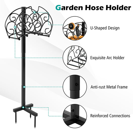 Goplus Garden Hose Holder, Detachable Metal Hose Stand Rack with 3 Anchor Points