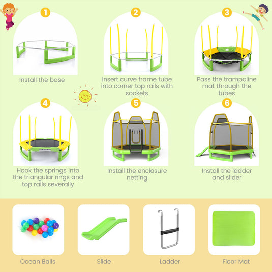 Goplus 7 FT Kids Trampoline with Slide, 87" ASTM Approved Recreational Trampoline