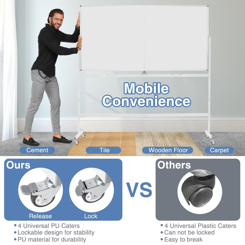 Load image into Gallery viewer, Goplus Rolling Whiteboard on Wheels, 70&quot; x 35&quot; Double-Sided Magnetic Whiteboard with Stand and Aluminum Alloy Frame
