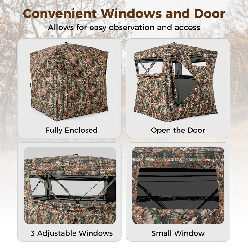 Load image into Gallery viewer, Goplus Camouflage Hunting Blind for 3-4 People, One-Way See-Through Hunting Tent w/270° Viewing Range
