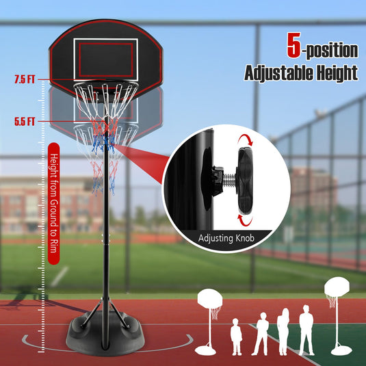 Goplus Portable Basketball Hoop Outdoor, 5.5-7.5 FT Basketball Goal with 5 Adjustable Height