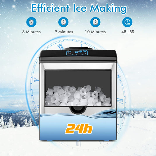 2 in 1 Countertop Ice Maker Machine with Water Cooler Dispenser Combo, 48LBS/24H, S-M-L 3 Sizes Bullet Ice