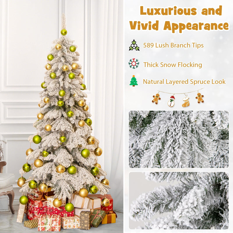 Load image into Gallery viewer, Goplus 6ft Snow Flocked Christmas Tree for Entrances, Hinged Artificial Potted Xmas Tree with 48 Ball Ornaments
