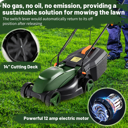 Goplus Electric Lawn Mower, 2-in-1 Versatile Corded Lawn Mower, 12 AMP Motor, 14" Cutting Deck