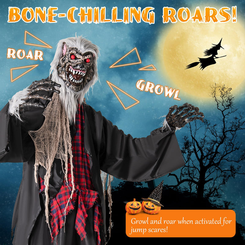 Load image into Gallery viewer, Goplus 8.2 Ft Halloween Animatronics, Sound-Activated Werewolf with Light-up Eyes &amp; Scary Sounds
