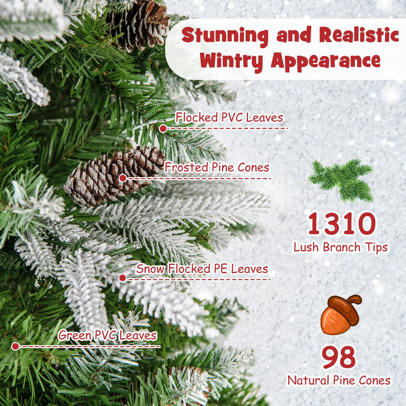 Load image into Gallery viewer, Goplus 9 FT Pre-Lit Pencil Christmas Tree, Artificial Snow Flocked Hinged Fake Slim Xmas Tree with 470 Warm-White LED Lights
