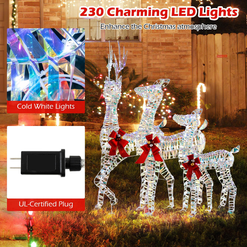 Load image into Gallery viewer, Goplus 3-Piece Large Lighted Christmas Reindeer Family, Light up Xmas Decorations w/LED Lights &amp; Bows
