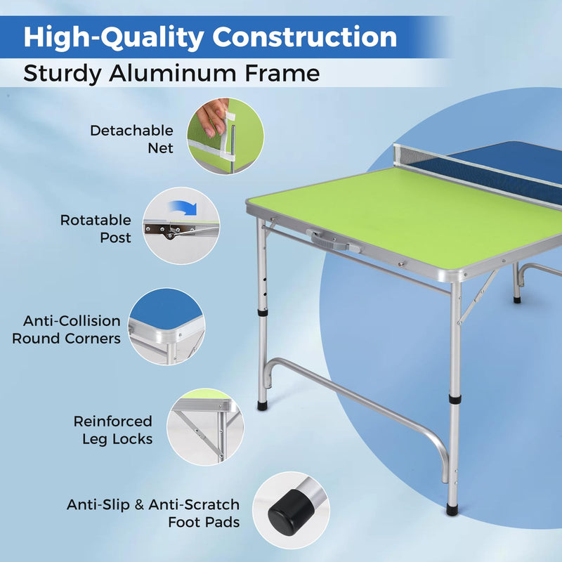 Load image into Gallery viewer, Goplus Foldable Ping Pong Table, 100% Preassembled, Table Tennis Table with Net, 2 Paddles( Blue&amp;Green-47&#39;&#39; )
