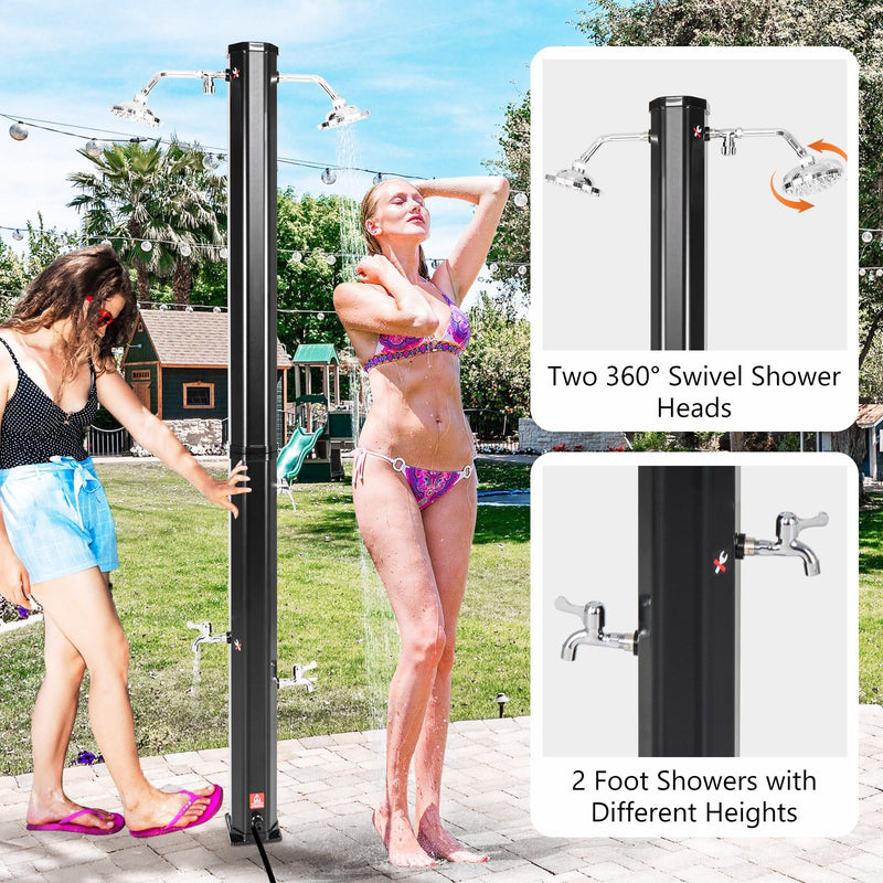 Load image into Gallery viewer, Goplus 7.2 FT Solar Heated Shower, Outdoor Shower with Dual Swivel Shower Heads &amp; 2 Foot Showers
