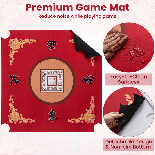 Goplus Mahjong Table, 35" Square Folding Card Table w/4Cup Holders, Anti Slip Mat, HDPE Tabletop w/Removable Mat