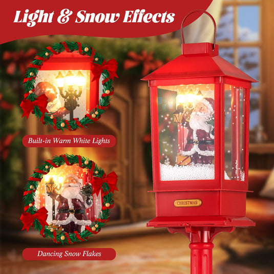 Goplus 61 Inch Christmas Street Lamp, Festive Musical Lamp Post w/Detachable Snow Globe Lantern