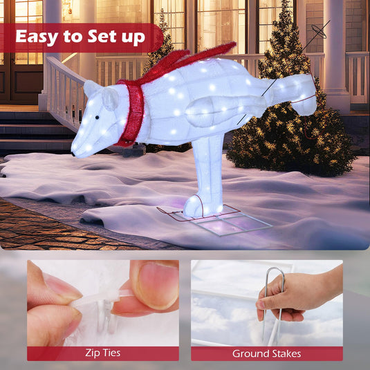 Goplus 4.5 FT Lighted Skiing Polar Bear, Light up Christmas Decoration with Red Scarf