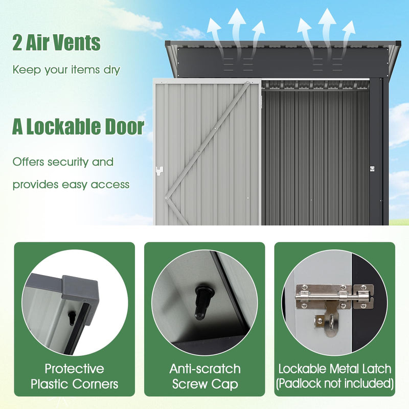 Load image into Gallery viewer, Goplus 5 x 3 FT Outdoor Storage Shed, Galvanized Metal Tool House w/Sloped Roof, 2 Vents, Lockable Door
