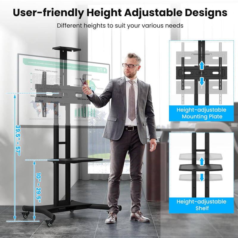 Load image into Gallery viewer, Goplus Mobile TV Stand for 32&quot;-85&quot; LCD LED OLED Flat Screen TVs up to 132 lbs, Rolling TV Stand Max VESA 600x400mm
