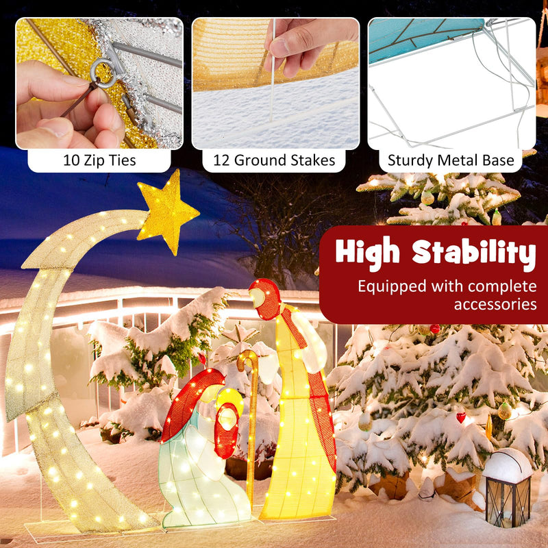 Load image into Gallery viewer, Goplus 5 FT Christmas Nativity Set, Pre-Lit Nativity Scene w/ 140 Warm White LED Lights
