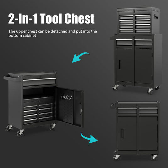 Goplus Tool Chest, 5-Drawer Rolling Tool Storage Cabinet with Detachable Top Tool Box