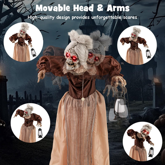 Goplus Halloween Animatronic, Talking Zombie Maid in Lantern