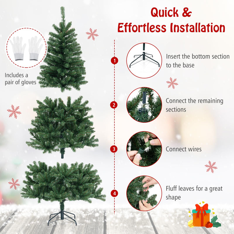 Load image into Gallery viewer, Goplus 8ft Pre-Lit Christmas Tree, Artificial Hinged Xmas Tree with 400 Warm White LED Lights
