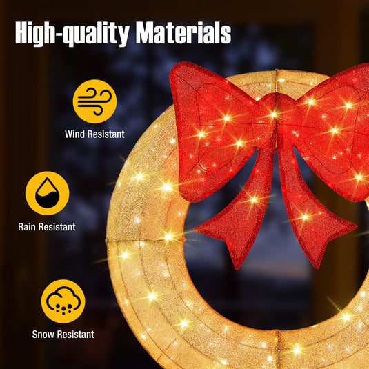 Goplus 48 Inch Pre-Lit Christmas Wreath, Indoor/Outdoor Xmas Decoration with 200 LED Lights